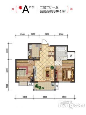 西安,西安家装,西安家装设计,西安小户型设计公司,装修方案户型：2居 86.6平米