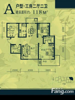 西安,西安家装,西安家装设计,西安小户型设计公司,装修方案户型：3居室118平米