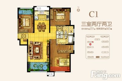 西安,西安家装,西安家装设计,西安小户型设计公司,装修方案户型：3居室135平米