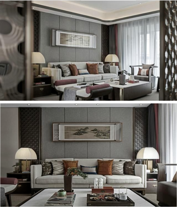 128㎡中式风格搭配莫兰迪色调，带给你朦胧复古高级感